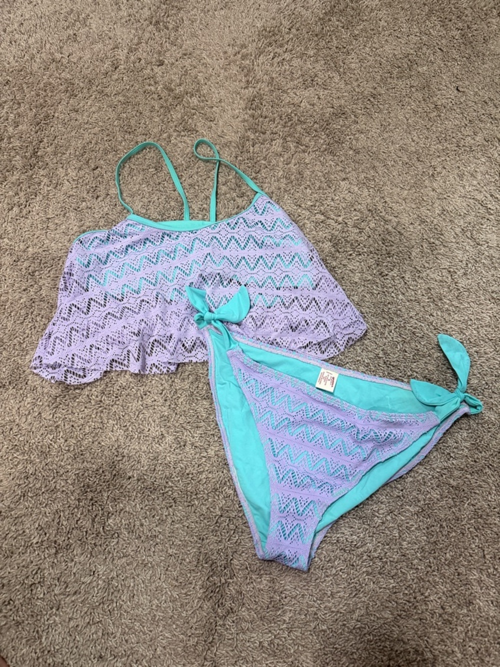 Arizona Jean Company Lavender and Aqua Crochet Bikini Set Sz XL